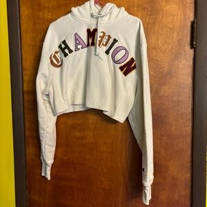 Champion Reverse Weave Crop Top Sweatshirt Logo Patches White Womens Large